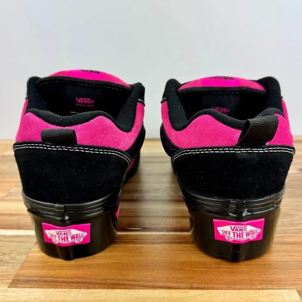 VANS Knu Skate Platform Stacked Skateboarding Sneakers Black/Hot-Pink/Satin Lace